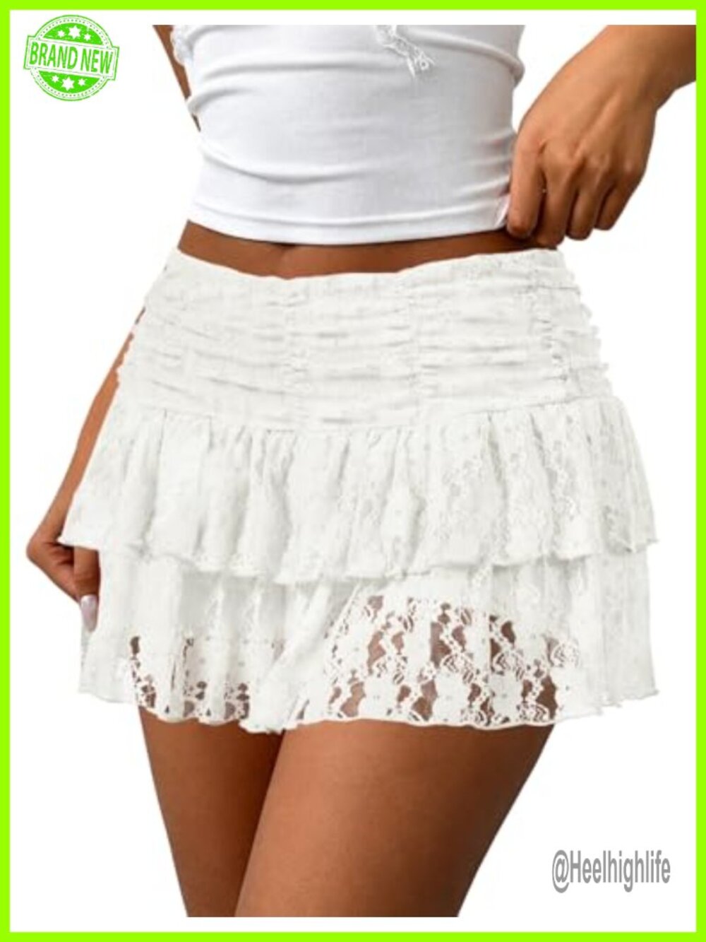 LOMON Women's Lace Mini Skort with Built-In Shorts Ruffle A-Line Y2K